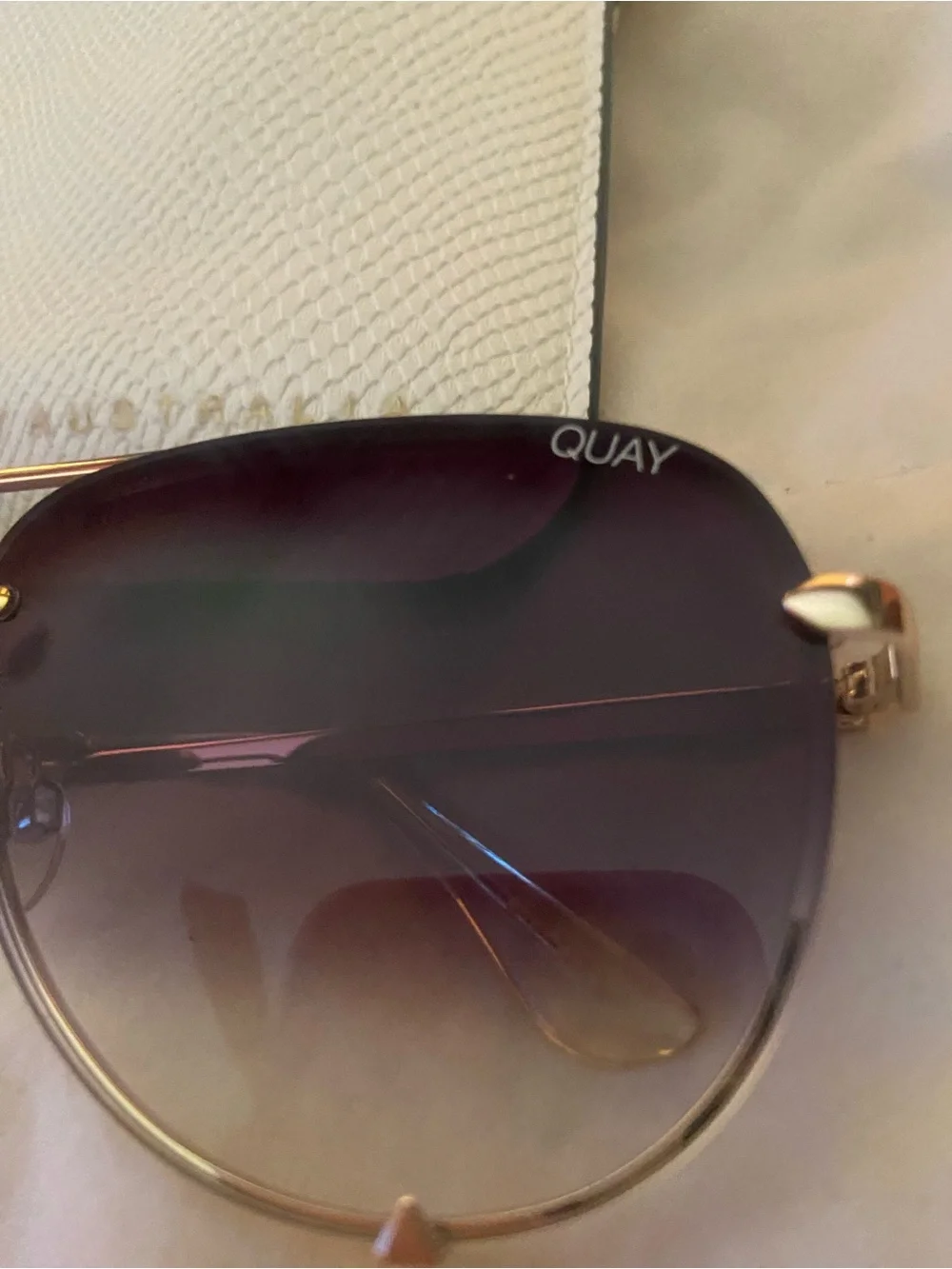 Quay Australia high key rimlessGold Frame Sunglasses with Gradient Purple Lenses